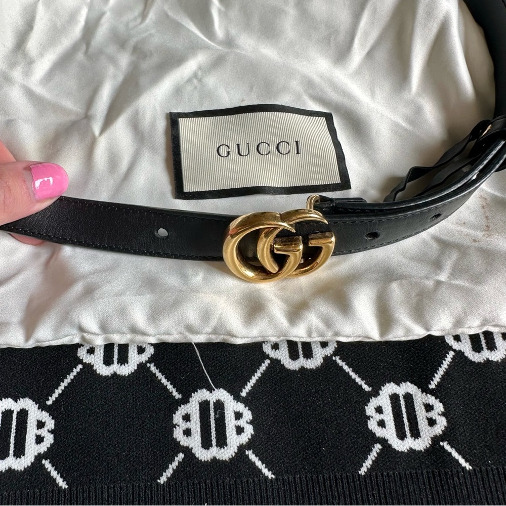 Gucci GG Marmont Thin Black Belt Gold Hardware 75cm - Picture 9 of 9